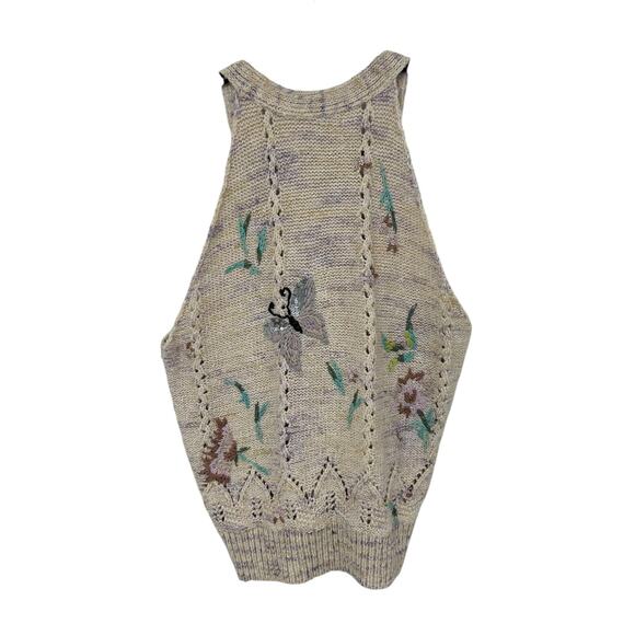by Anthropologie Tan Multicolor Gardenia Button-Up Sweater Vest Womens Medium - Picture 6 of 6